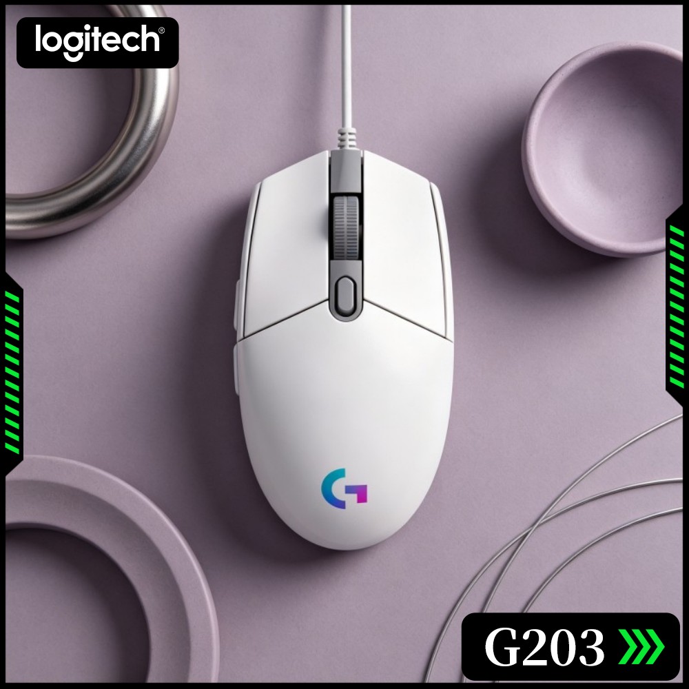 Logitech Mouse G203 - เมาส์เกมมิ่งแบบมีสาย Logitech G203 เหมาะสำหรับการเล่นเกมที่บ้านและสำนักงาน พร้อมไฟ RGB