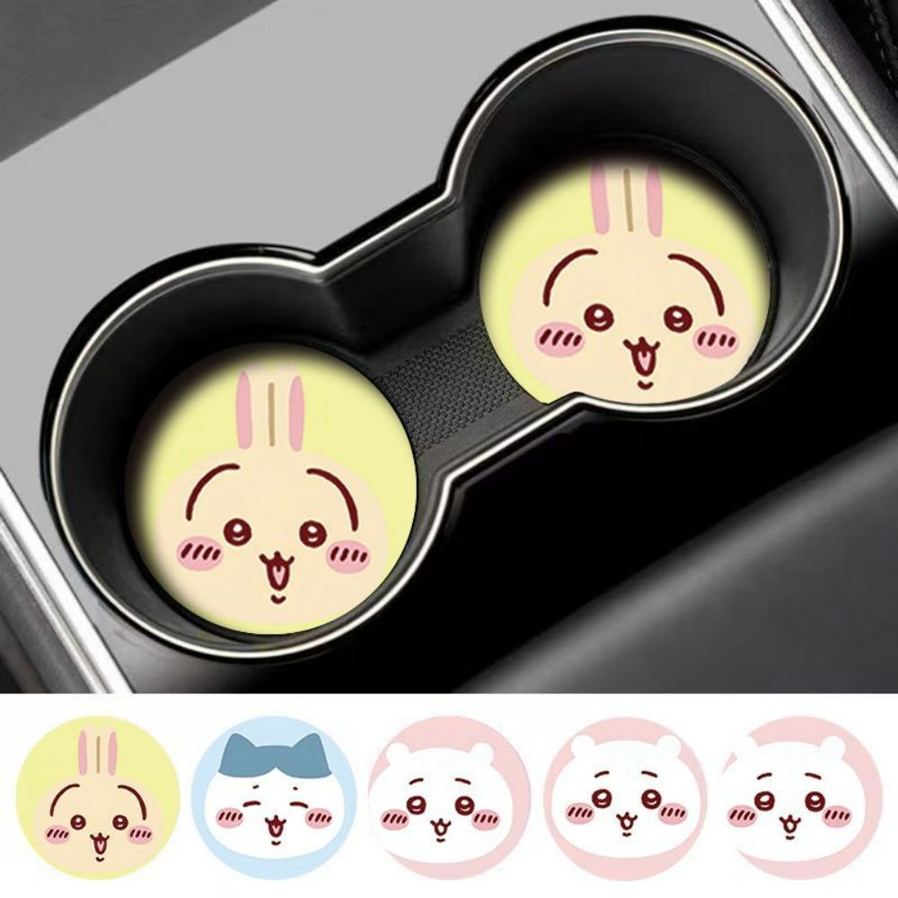 Laptop Accessories Cute - แผ่นรองแก้วกันลื่นในรถยนต์ลายชิคคาวะ 2 ชิ้น น่ารัก ลายการ์ตูน ทนทาน