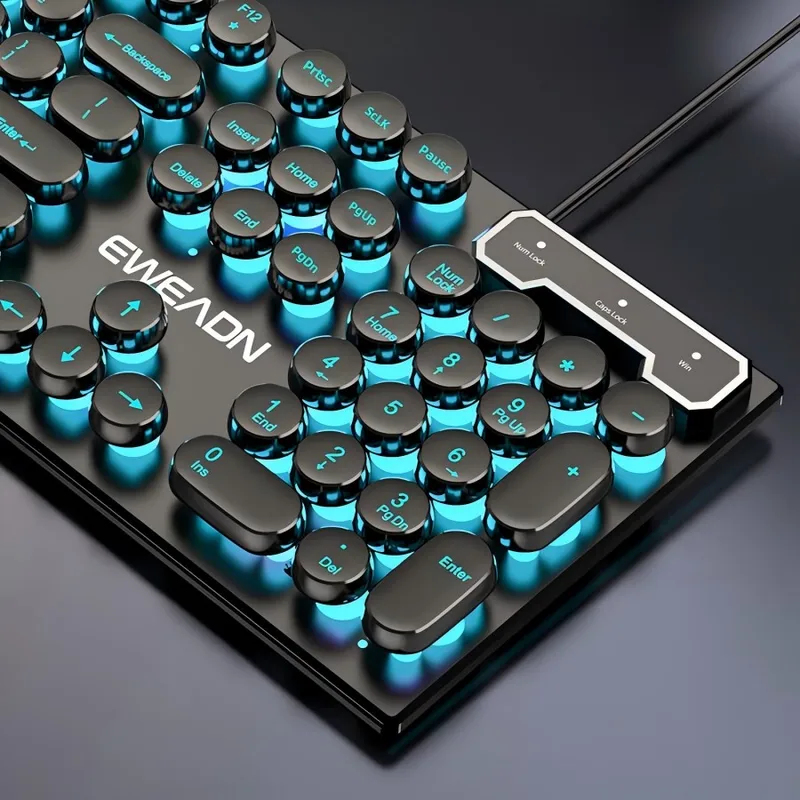 Laptop Extra Accessories - ชุดคีย์บอร์ดและเมาส์สไตล์เรโทรพังก์ ดีไซน์แบบกลไก ใช้ได้ทั้งแบบมีสายและไร้สาย ไฟ RGB สำหรับเล่นเกมและทำงาน